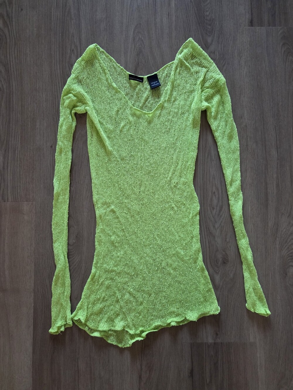 Moda International Open Knit Lime Slime Green Tunic L Goblincore Fairygrunge fun